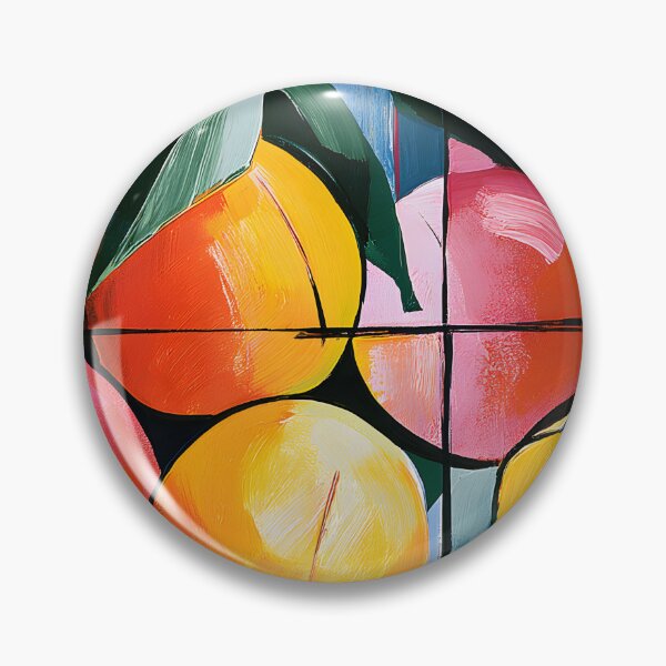 Item preview, Peach Orchard in Motion - Vibrant Fruit and Leaves Framed by Bold Geometry and Expressive Color designed and sold by OlfactoART Studio.