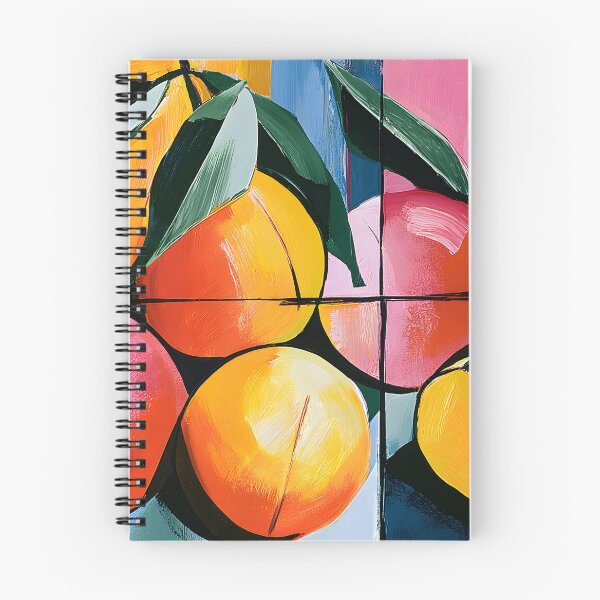 Item preview, Peach Orchard in Motion - Vibrant Fruit and Leaves Framed by Bold Geometry and Expressive Color designed and sold by OlfactoART Studio.