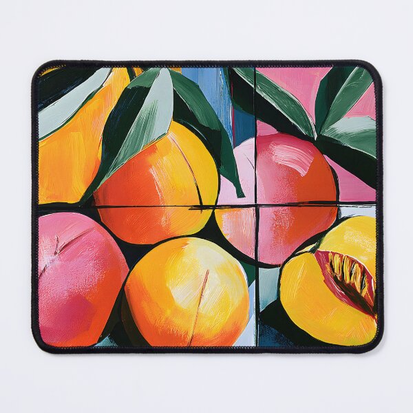 Item preview, Peach Orchard in Motion - Vibrant Fruit and Leaves Framed by Bold Geometry and Expressive Color designed and sold by OlfactoART Studio.