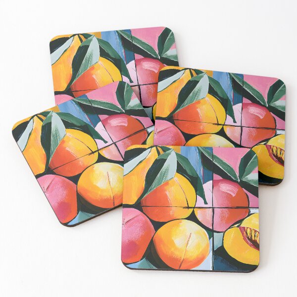 Item preview, Peach Orchard in Motion - Vibrant Fruit and Leaves Framed by Bold Geometry and Expressive Color designed and sold by OlfactoART Studio.