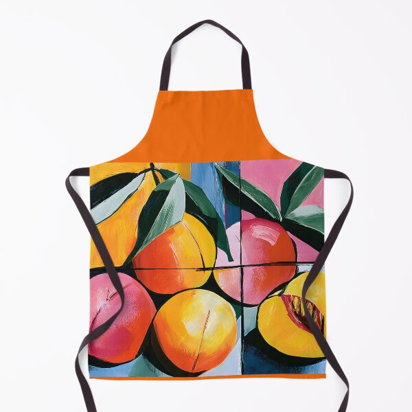 Item preview, Peach Orchard in Motion - Vibrant Fruit and Leaves Framed by Bold Geometry and Expressive Color designed and sold by OlfactoART Studio.