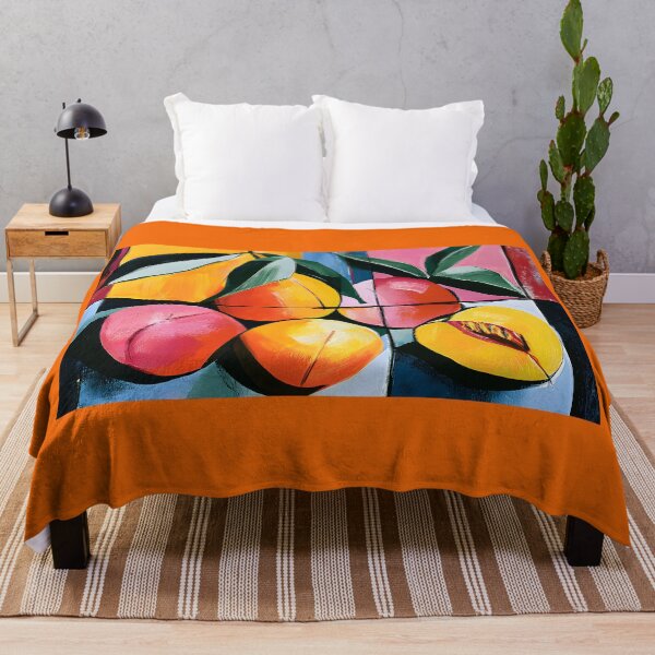 Item preview, Peach Orchard in Motion - Vibrant Fruit and Leaves Framed by Bold Geometry and Expressive Color designed and sold by OlfactoART Studio.