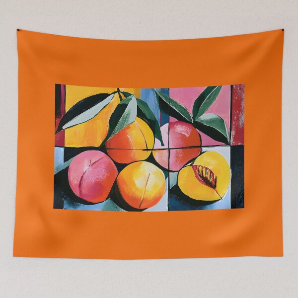 Item preview, Peach Orchard in Motion - Vibrant Fruit and Leaves Framed by Bold Geometry and Expressive Color designed and sold by OlfactoART Studio.