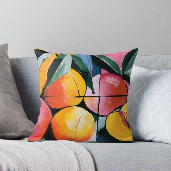 Item preview, Peach Orchard in Motion - Vibrant Fruit and Leaves Framed by Bold Geometry and Expressive Color designed and sold by OlfactoART Studio.