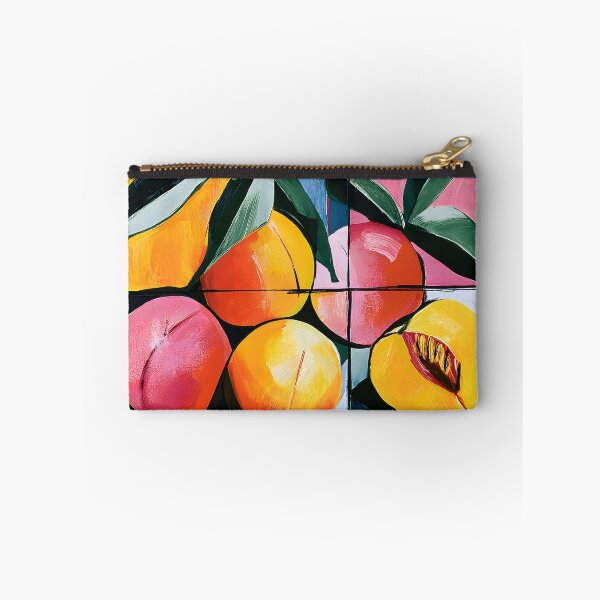 Item preview, Peach Orchard in Motion - Vibrant Fruit and Leaves Framed by Bold Geometry and Expressive Color designed and sold by OlfactoART Studio.