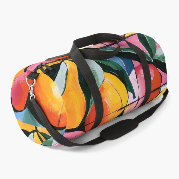 Item preview, Peach Orchard in Motion - Vibrant Fruit and Leaves Framed by Bold Geometry and Expressive Color designed and sold by OlfactoART Studio.