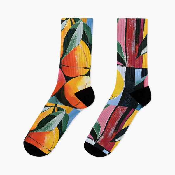 Item preview, Peach Orchard in Motion - Vibrant Fruit and Leaves Framed by Bold Geometry and Expressive Color designed and sold by OlfactoART Studio.