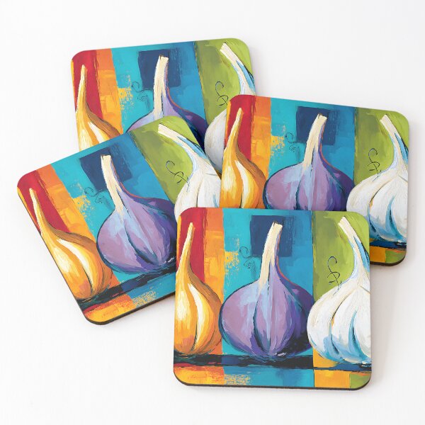 Item preview, Colorful Garlic Triptych - Three Vibrant Botanical Studies in Bold Geometry and Contemporary Color designed and sold by OlfactoART Studio.