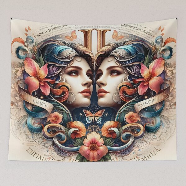 Item preview, Gemini Twin Goddess Floral Ornate Celestial Zodiac Art designed and sold by Zodiac Celestial Art.