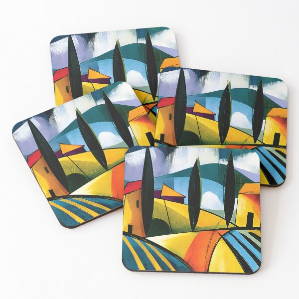 Item preview, Geometric Tuscany Awakens - Rolling Fields Cypress Trees and Vibrant Mediterranean Color in Motion designed and sold by OlfactoART Studio.