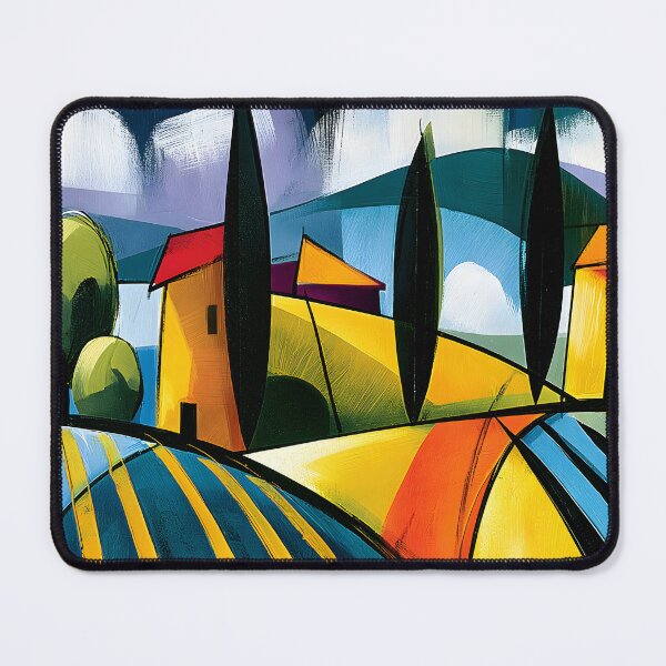Item preview, Geometric Tuscany Awakens - Rolling Fields Cypress Trees and Vibrant Mediterranean Color in Motion designed and sold by OlfactoART Studio.