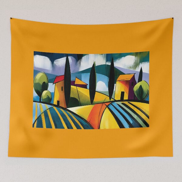 Item preview, Geometric Tuscany Awakens - Rolling Fields Cypress Trees and Vibrant Mediterranean Color in Motion designed and sold by OlfactoART Studio.