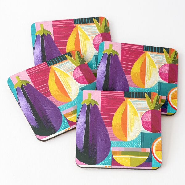 Item preview, Mediterranean Market Mosaic - Eggplant Citrus and Wine in a Vibrant Geometric Still Life designed and sold by OlfactoART Studio.