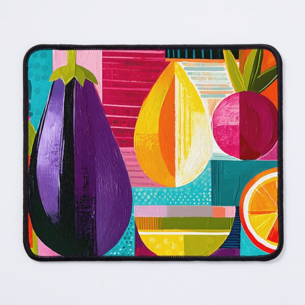 Item preview, Mediterranean Market Mosaic - Eggplant Citrus and Wine in a Vibrant Geometric Still Life designed and sold by OlfactoART Studio.
