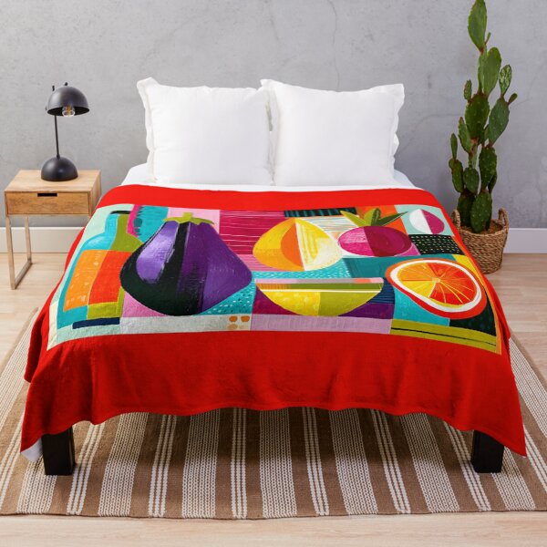 Item preview, Mediterranean Market Mosaic - Eggplant Citrus and Wine in a Vibrant Geometric Still Life designed and sold by OlfactoART Studio.