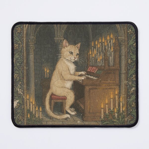 Item preview, Medieval Cat Playing Pipe Organ Illuminated Manuscript designed and sold by PictorialWhimsy.