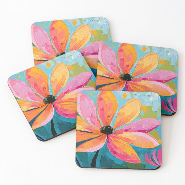 Item preview, Petals of Radiant Harmony - Pink and Orange Blooms Against a Vibrant Geometric Garden designed and sold by OlfactoART Studio.