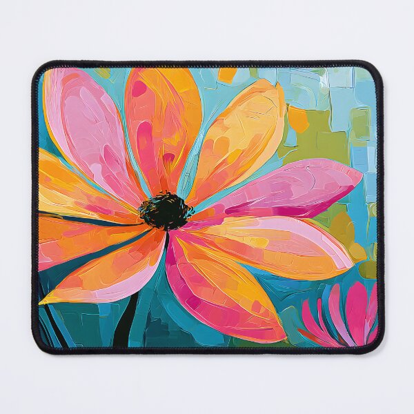 Item preview, Petals of Radiant Harmony - Pink and Orange Blooms Against a Vibrant Geometric Garden designed and sold by OlfactoART Studio.