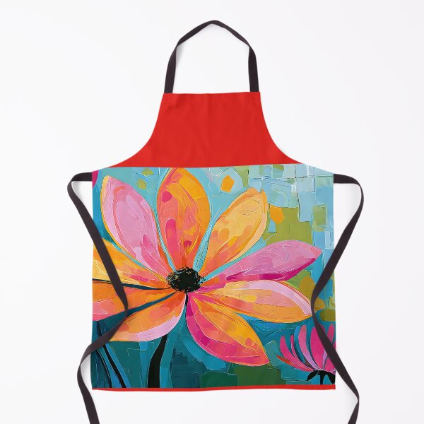 Item preview, Petals of Radiant Harmony - Pink and Orange Blooms Against a Vibrant Geometric Garden designed and sold by OlfactoART Studio.