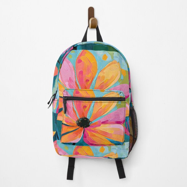 Item preview, Petals of Radiant Harmony - Pink and Orange Blooms Against a Vibrant Geometric Garden designed and sold by OlfactoART Studio.