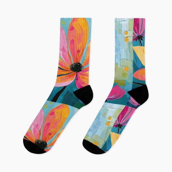 Item preview, Petals of Radiant Harmony - Pink and Orange Blooms Against a Vibrant Geometric Garden designed and sold by OlfactoART Studio.