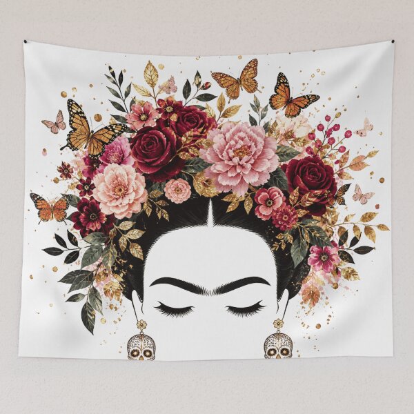 Item preview, Minimalist Frida Kahlo Floral Silhouette Sugar Skull designed and sold by ZENVIRART.