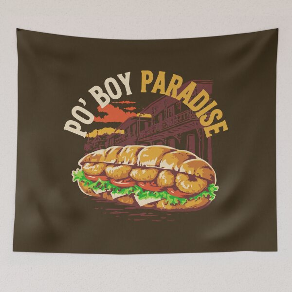Item preview, Po' Boy Paradise – New Orleans Shrimp Sandwich Vintage Louisiana Food Design designed and sold by ArcticFoxStudio.