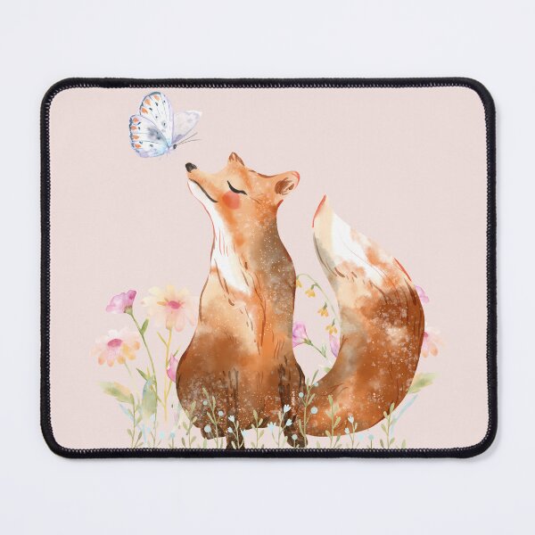 Item preview, Fox with Butterfly in Flower Field designed and sold by Whimsical Wayfarer.