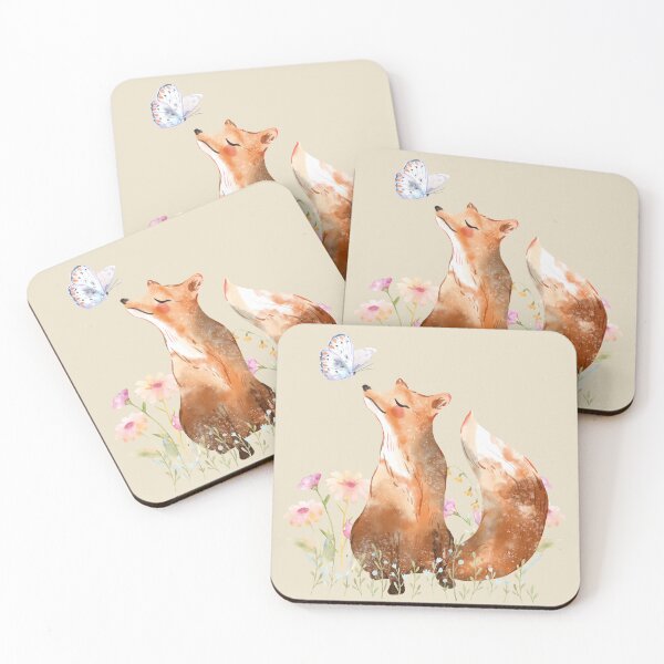 Item preview, Fox with Butterfly in Flower Field designed and sold by Whimsical Wayfarer.