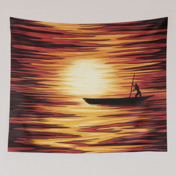 Item preview, Traditional african canoe in sunset landscape designed and sold by NadiaChevrel.