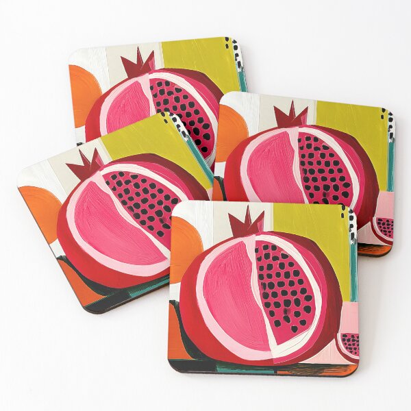 Item preview, Pomegranate Unveiled - Sliced Crimson Fruit Surrounded by Bold Geometry and Vibrant Color Fields designed and sold by OlfactoART Studio.