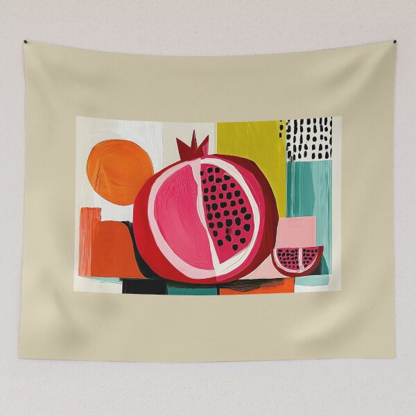Item preview, Pomegranate Unveiled - Sliced Crimson Fruit Surrounded by Bold Geometry and Vibrant Color Fields designed and sold by OlfactoART Studio.