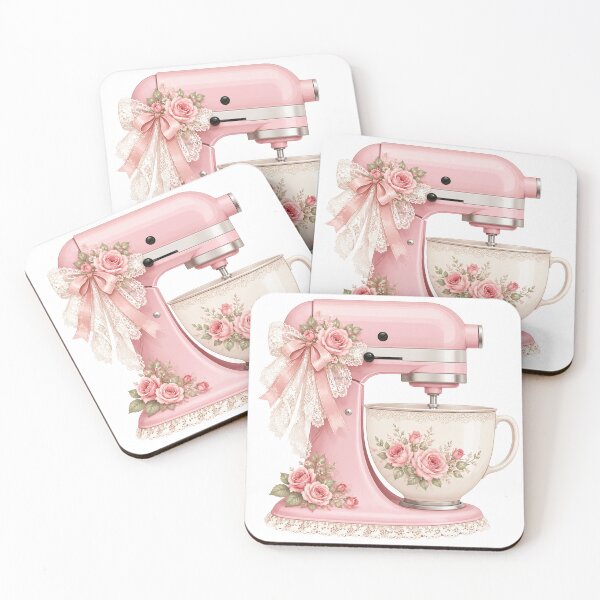 Item preview, Pink Vintage Stand Mixer with Roses & Lace | Cottagecore Kitchen Art designed and sold by Nyx Creates.