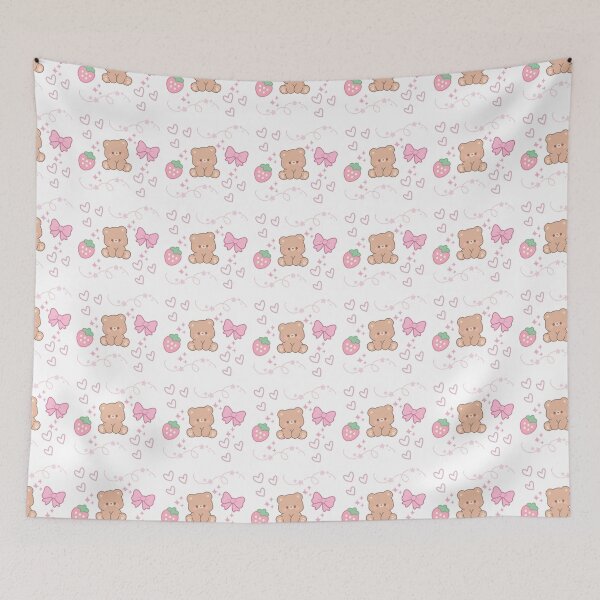 Item preview, Cute Kawaii Teddy Bear & Strawberry Coquette Pink Seamless Pattern designed and sold by Cheonsa.