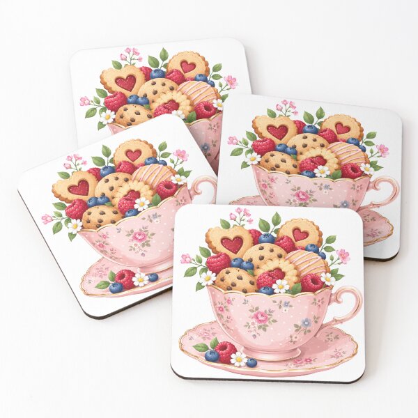 Item preview, Pink Teacup Overflowing with Cookies & Berries | Cottagecore Tea Party Art designed and sold by Nyx Creates.