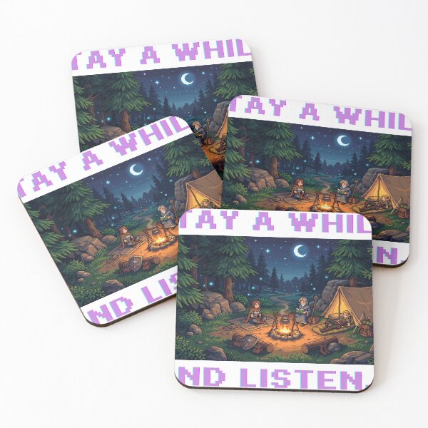 Item preview, Stay A While And Listen Retro Pixel RPG Campfire designed and sold by Shirt-Otakus.