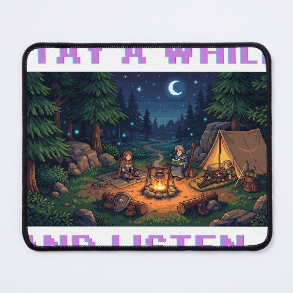 Item preview, Stay A While And Listen Retro Pixel RPG Campfire designed and sold by Shirt-Otakus.