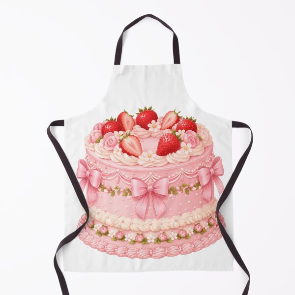 Item preview, Pink Strawberry Cake with Bows & Flowers | Cottagecore Dessert Art designed and sold by Nyx Creates.