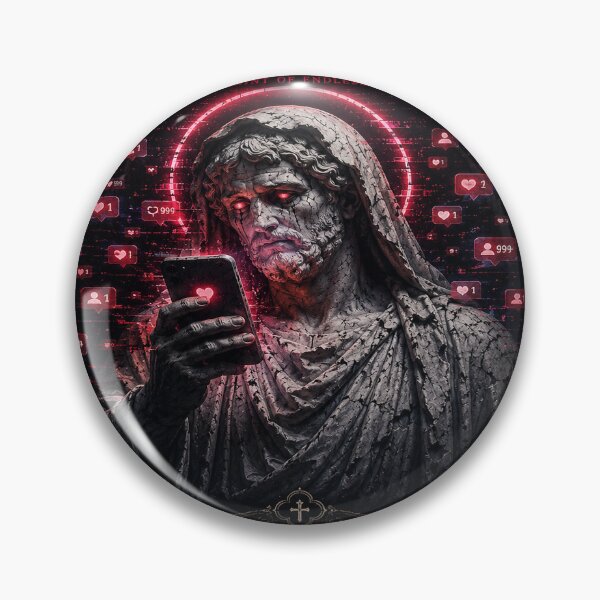 Item preview, Saint of Doomscrolling Stoic Statue Social Media Neon Gothic Funny designed and sold by NicheThreadCo.
