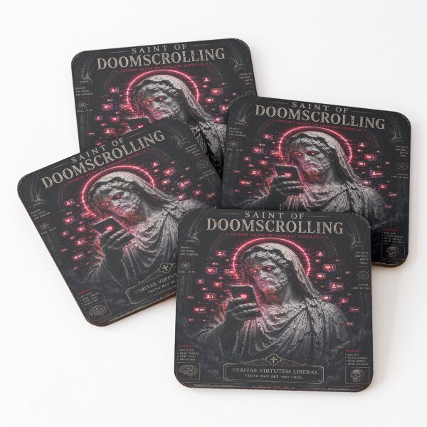 Item preview, Saint of Doomscrolling Stoic Statue Social Media Neon Gothic Funny designed and sold by NicheThreadCo.