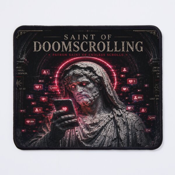 Item preview, Saint of Doomscrolling Stoic Statue Social Media Neon Gothic Funny designed and sold by NicheThreadCo.