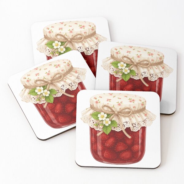 Item preview, Strawberry Jam Jar with Lace & Flowers | Cottagecore Kitchen Art designed and sold by Nyx Creates.