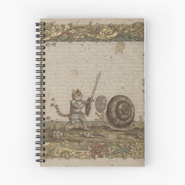 Item preview, Medieval Cat Knight vs Giant Snail Illuminated Manuscript designed and sold by PictorialWhimsy.