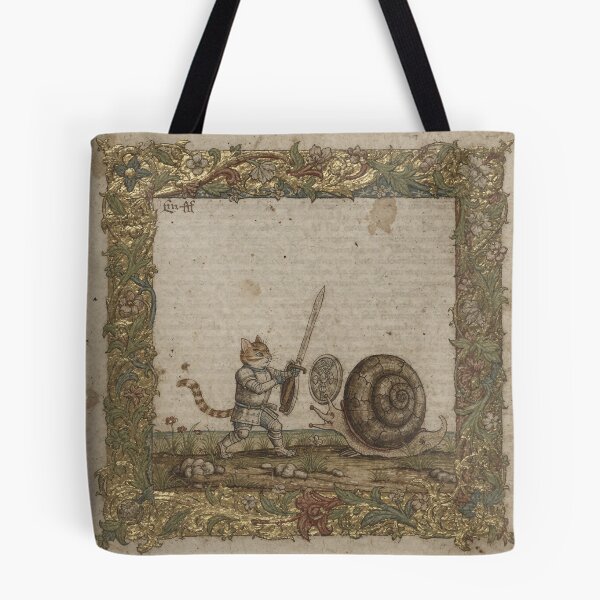 Item preview, Medieval Cat Knight vs Giant Snail Illuminated Manuscript designed and sold by PictorialWhimsy.