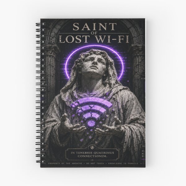 Item preview, Saint of Lost Wi-Fi Stoic Statue Neon Gothic Funny Internet Humor designed and sold by NicheThreadCo.