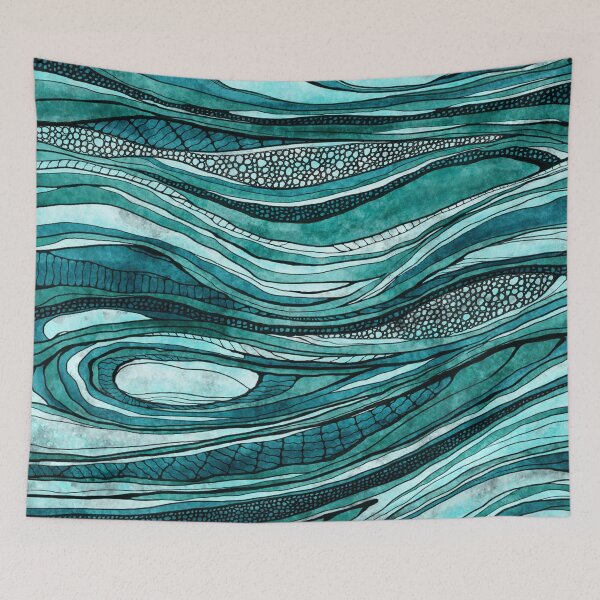 Artikelvorschau, Grafische abstrakte Wasserkunst, Illustration von aquablauen Wellen entworfen und verkauft von NadiaChevrel.