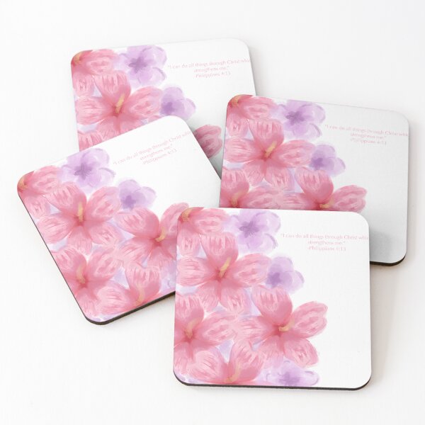 Artikelvorschau, Rosa und lila Blumen mit einem Bibelzitat entworfen und verkauft von Isaluvr.