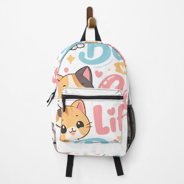 Artikelvorschau, „Das Leben ist schöner mit Katzen“ – Kawaii-Chibi-Katzenillustration mit rosa-blauer Typografie entworfen und verkauft von mimouna00.