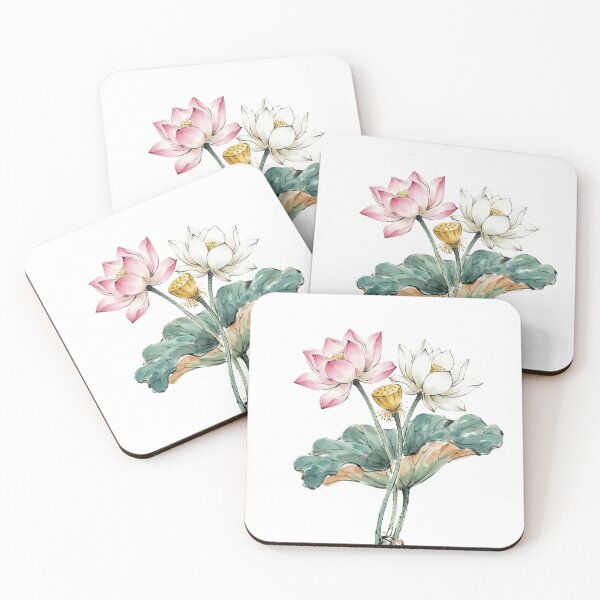 Item preview, Chinese Ink Twin Lotus — Minimalist Watercolor Art Print designed and sold by Enchanting East.