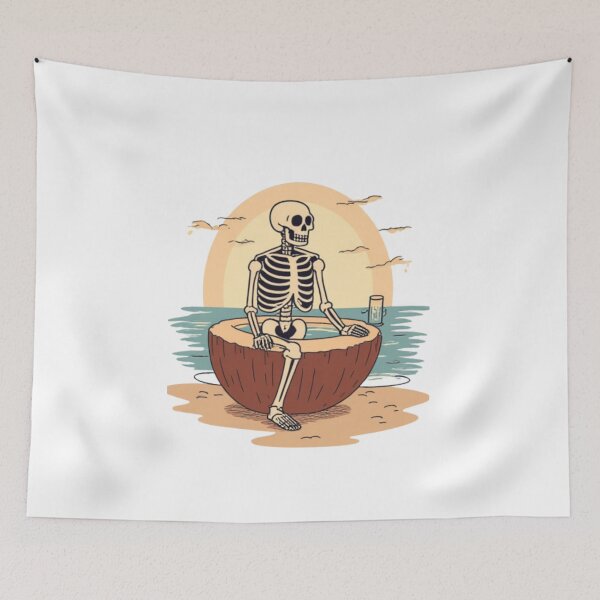 Item preview, Skeleton Chilling in Coconut Bath Retro Summerween Coastal Goth designed and sold by AMBAYK.
